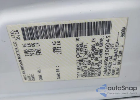 2016 Nissan Maxima 3.5 S from USA, damaged, VIN 1N4AA6AP5GC906045